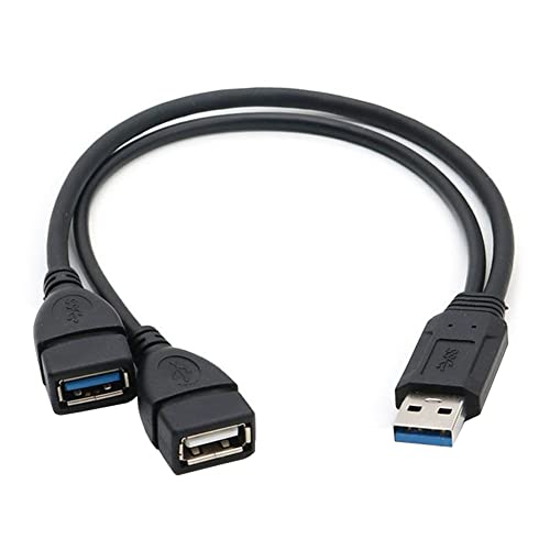 SELIACR Adaptador de USB 3.0 a 2*USB Hembra, USB Macho a USB 3.0 Hembra y USB 2.0 Hembra, 30cm Doble Puerto de Carga/Puerto de Transferencia de Datos USB Splitter USB Extension Cable