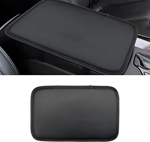 Cojín de apoyabrazos de coche universal, funda de piel con textura de piel para consola central de coche, accesorios de protección integral para la mayoría de coches, SUV y camiones (negro)