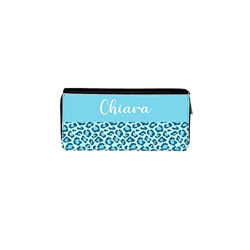 Cartera Miami Black Nero Personalizado con Nombre Azul Claro Moteado Azul Blanco/Monederos