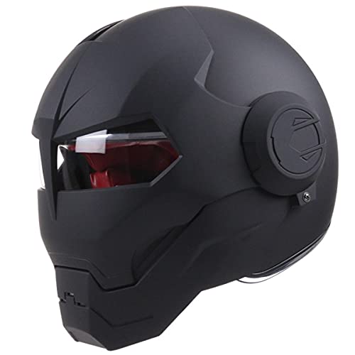 BANNESE Casco Integral Predator Motocicleta, Máscara de Casco con Tapa Abierta Y Fresca De Personalidad para Fiestas De Motocicletas, Scooters o Clubes y Accesorios De Cosplay, Dot,Matte Black,L