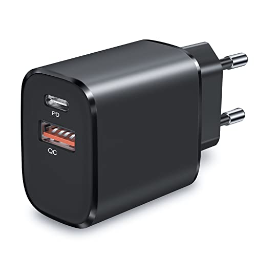 Cargador USB C 20W, YSYFAD 2 Puertos PD & QC 3.0 Cargador Carga Rápida, USB Tipo C Enchufe Cargador Carga Pared Movil Adaptador Compatible con i Phone 14/14 Plus/14 Pro/14 Pro Max/13, Samsung, Negro