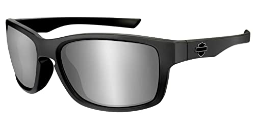 Harley-Davidson Gafas de sol de barra y escudo para hombre - Lentes plateadas/marcos negros, Negro