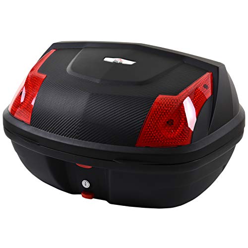 HOMCOM Baúl de Moto Maletero para 1 Casco Integral y 1 Medio Capacidad de 48L Fibra de Carbón Cerradura con 2 Llaves Accesorios 58x44,5x33,5 cm Negro