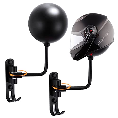 Olymajy Accesorios de Moto Soporte Cascos, 2Pcs Soporte de Exhibición para Casco con Gancho, Soporte Giratorio para Sombrero Montado en la Pared, Casco de Bicicleta Soporte de Exhibición