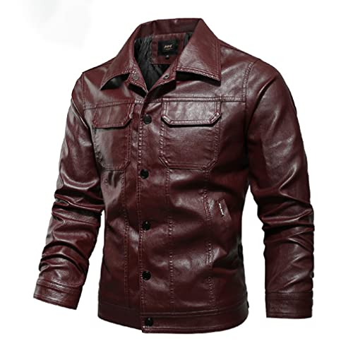 MTTKTTBD Chaqueta De Cuero para Hombre Motocicleta Chaquetas De Cuero De Otoño E Invierno Chaquetas De Cuero De PU Cortas con Solapa Grande Chaquetas De Motocicleta Delgadas para Jóvenes A,XXL