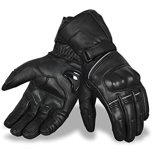 Guantes de Moto de Invierno de Cuero Genuino Guantes de Moto Impermeables para Hombre Pantalla táctil a Prueba de Viento Guantes cálidos Guantes de Carreras Guantes de Cuero Cruiser