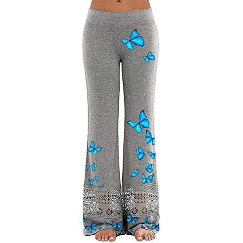 Wide Print Pantalones Encaje Mujeres Deporte Leg Yoga Casual Hollow Pants Pantalones Yoga Accesorios Rodillas, gris, XXL