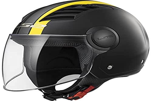 LS2, Casco jet de moto Airflow metropoli, XL, Negro Amarillo