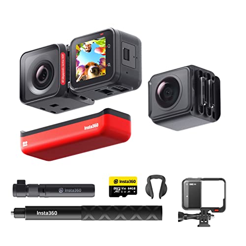 Insta360 One RS Twin Edition Kit de Creador - Cámara de acción de Lentes Intercambiables: Lente 4K 60fps y Lente 5.7K 360. Estabilización FlowState, Fotos de 48 MP, HDR Activo, Resistente al Agua