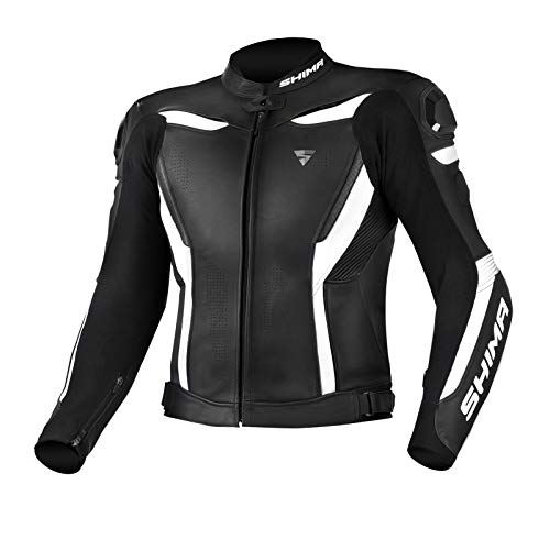 Shima CHASE Chaqueta Moto Hombre | Cazadora deportiva moto hombre de cuero verano ventilado con deslizadores de hombro, CE espalda, hombros, codos protecciones (Blanco, 54)