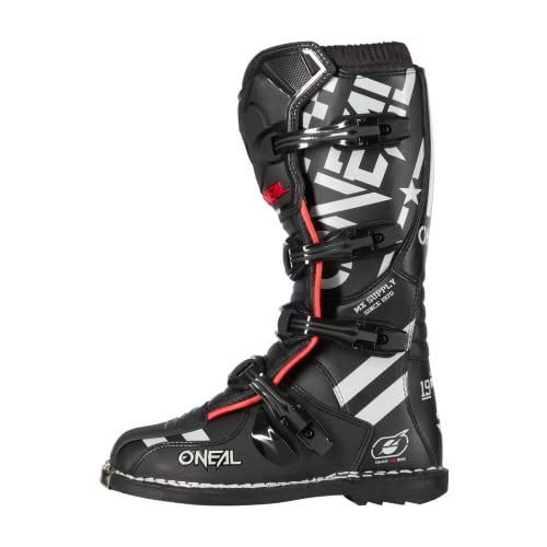 O'NEAL | Botas de motocross MX Enduro | Protección de suela metálica, hebillas fácilmente ajustables | Bota TRIBUTO SQUADRON V.21 | Adulto | Negro/Gris | Talla 43/10