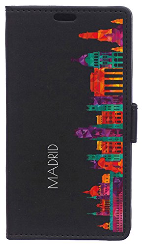 BeCool Funda Libro para Motorola Moto G6- Carcasa con función Soporte, Ranuras para tarjetes y Billetes, Diseño Horizonte Madrid