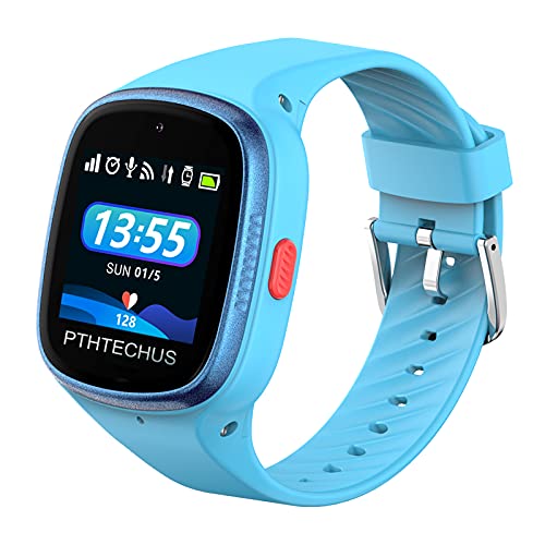 PTHTECHUS Smartwatch para Niños, 4G WiFi Reloj Inteligente para Niña y Niño con Localizador GPS LBS, SOS, 2 vías Chat de Voz, Videollamada, Alarma, Podómetro Reloj Niño Telefono, Azul