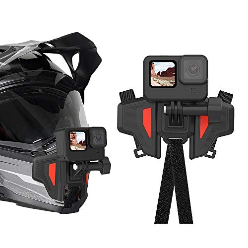 AuyKoo Soporte para Casco Moto Accesorios GoPro Hero 11 10 9 8 7 6 5 4 Black,SJCAM,Sony,Insta360,dji OSMO,Xiaomi Yi,AKASO,Sargo,Garmin,Drift Cámara Action con Montaje Correa Flodable Frontal