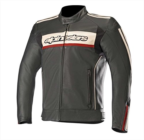 Alpinestars Chaqueta moto Dyno V2 Leather Jacket Black Stone Red, Negro/Blanco/Rojo, 48