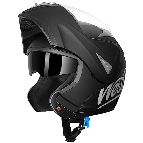 Westt Casco de moto para hombres y mujeres, casco integral, casco abatible, casco de moto tipo jet, chopper, ciclomotor, scooter, casco modular de moto, certificado ECE DOT, negro, XL (61-62 cm)