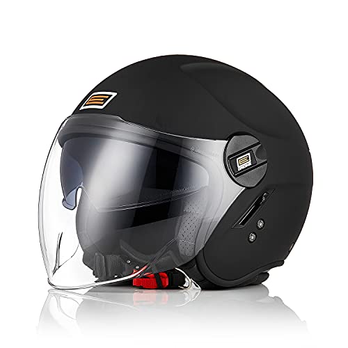 ORIGINE Casco Moto Jet Casco Moto Abierto Scooter con Doble Visera Homologado ECE (Solid Matt Black,M)