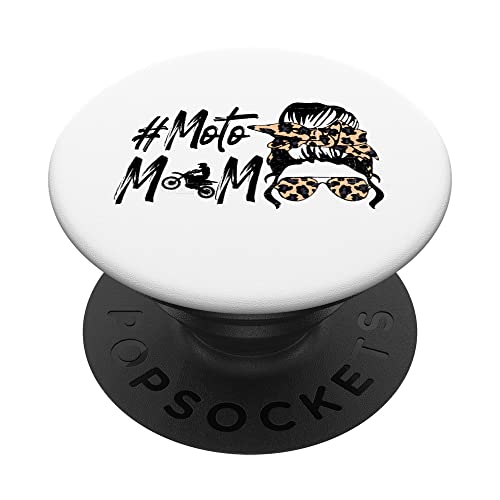 Lindo Día De La Madre Moto Mamá Motocross Leopardo Impresión Moño Desordenado PopSockets PopGrip Intercambiable