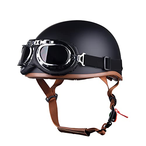 LIONCIANO Casco De Moto Jet Abierto, Casco De Patinete Eléctrico, Casco Moto De Scooter, Cabeza Anticolisión De Casco para Mujer Hombre Adultos (Matt Black con Gafas)