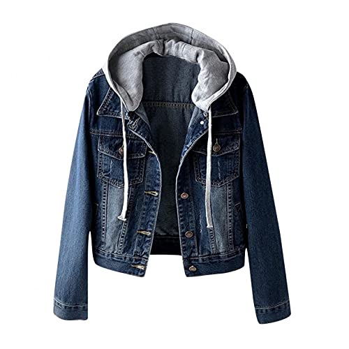 Chaqueta Vaquera de Mujer Falso Dos 2021 Nuevo Abrigo de Mezclilla de Mangas Largas Cazadora Corta de Denim con Bolsillos de Talla Grande Barato Mujer（Azul2，M）