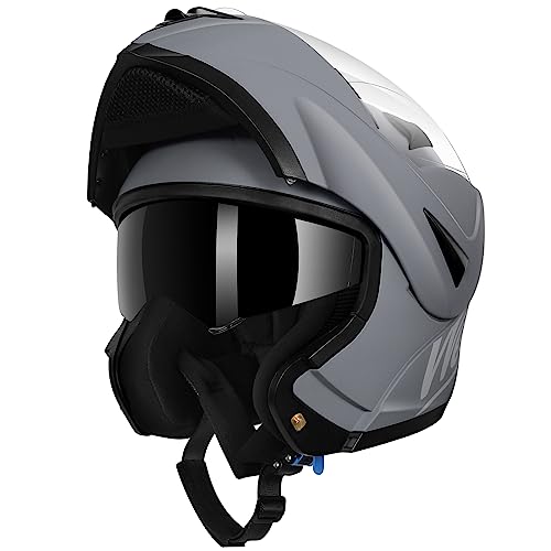 Westt Casco de Moto para Hombres y Mujeres, Casco Integral, Casco abatible, Casco de Moto Tipo Jet, para Chopper, ciclomotor, Scooter, Casco Modular de Moto, Certificado ECE Dot, Gris, S (55-56 cm)