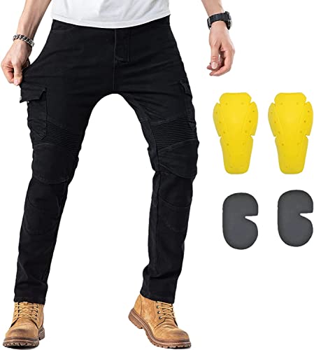 FASCINATDECO Hombres Pantalones de Motociclismo Pantalones de Carreras de Motocross Pantalones Anti Caída, Jeans de moto con Protecciones de Rodilla y Cadera (Negro,XXL)