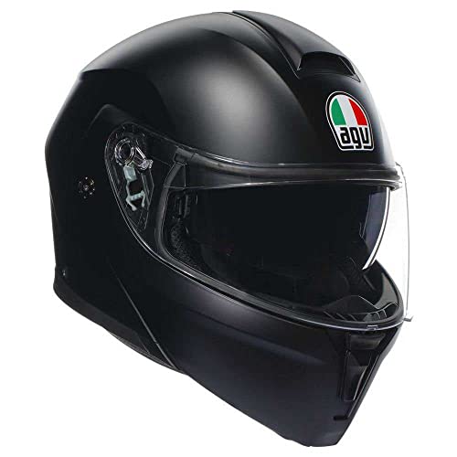 AGV Streetmodular ECE 22-06 Mono, Casco De Moto Modular Homologado ECE 22-06 P/J Con Pantalla Parasol, Negro Mate, S