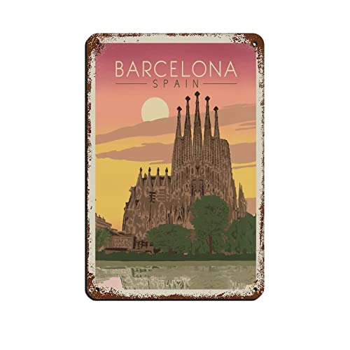 AZOLID Letrero de lata de metal Barcelona España Viaje Estaño Signos Retro Bar Pub Diner Cafe Casa Baño y Habitación Arte 30x43CM