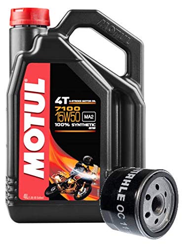 Duo Servicio Cambio Aceite Motos- Motul 7100 4T 15W-50 sintetico 4 litros + filtro aceite OC11