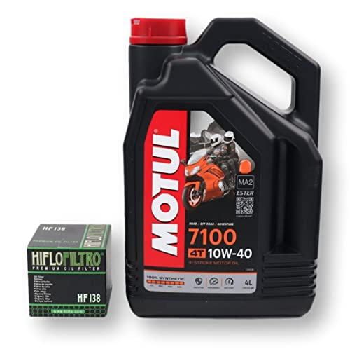 RVM KIT Aceite MOTUL 7100 10W40 Moto 4T + Filtro De Aceite Hiflofiltro Modelo HF138 Para Varios Modelos De Motos Suzuki. Aceite Sintético En Envase De 4 Litros.