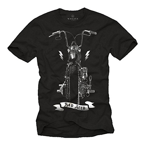 MAKAYA Camiseta Hombre - Bad Seed Motorcycle T-Shirt Regalo Motorista Motero Biker Negro XXL