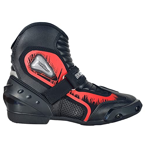 Bohmberg Blade - Botas de moto para hombre, de piel resistente, resistentes al agua, con protectores reforzados, negro rojo, 44 EU