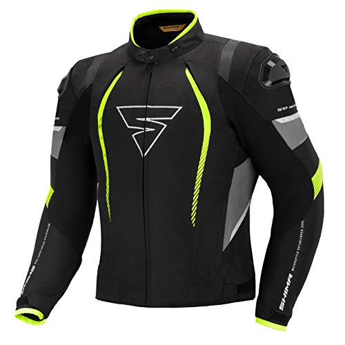 SHIMA SOLID PRO chaqueta de moto para hombre - textil, multiestacional, chaqueta urbana con membrana impermeable y termoaislante, protector CE de espalda, codos, hombros (Fluo, S)