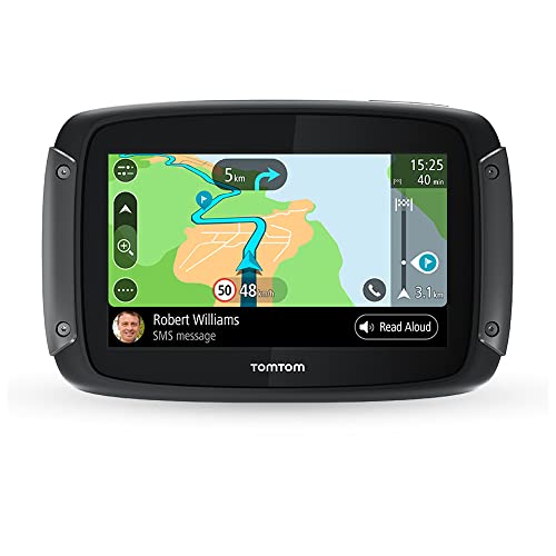 TomTom Rider 50 - GPS para motocicletas (4,3 pulgadas con carreteras montañosas, actualizaciones mediante Wi-Fi, compatible Siri y Google Now, Traffic y Radares de tráfico para 3 meses, 24 mapas)