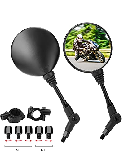 Espejos Retrovisores Homologados, 1 Par de Espejos Moto Laterales Universales con Abrazadera 7/8'', Espejos Moto con Tornillos de Fijación 10mm y 8mm, Espejos Retrovisores para Motos, Scooters