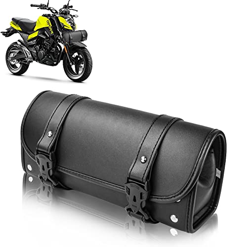 QINERSAW Bolsa de Alforja de Cuero para Moto, Bolsa de Manillar para Moto Impermeable, con 2 Correas de Sujeción, Bolsa de Herramientas para Moto Universal