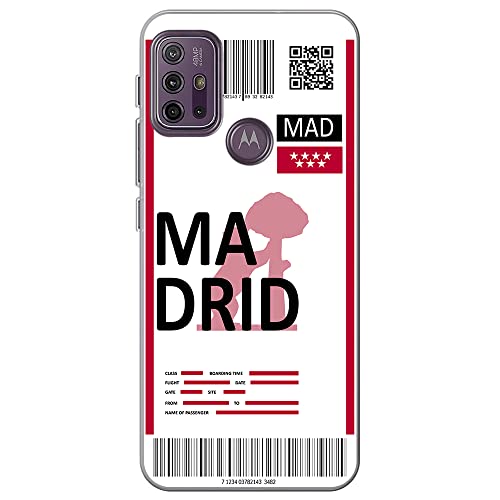 Movilshop Funda para [ Motorola Moto G10 ] Billete de Avión [ Madrid ] de Silicona Flexible Transparente Carcasa Case Cover Gel para Smartphone.