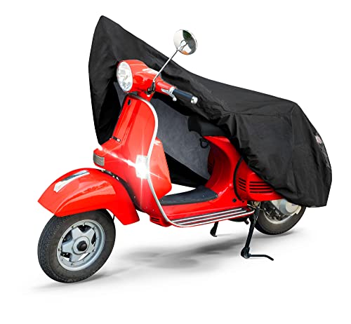 WALSER Lona Moto S de PVC Resistente Lona Impermeable, Lona Vespa, Lona Moto al Aire Libre, Lona Impermeable, Accesorios Moto, Lona Moto con Bolsa Negro 185x90x110cm