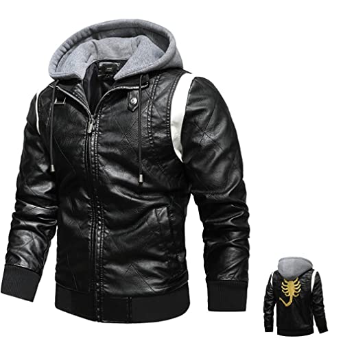 MTTKTTBD Chaqueta Cuero para Hombre Motocicleta Chaqueta Cuero para Hombre Chaqueta Cuero PU para Niños Gran Tamaño Europea Y Americana Chaqueta Cuello Alto Hombre Coreano C,XXXL