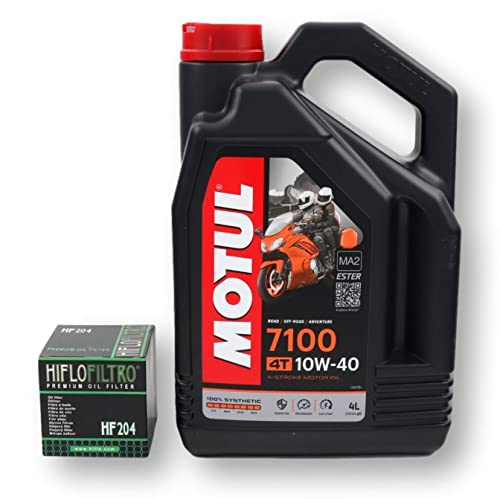 RVM Kit Aceite Motul 7100 10W40 Moto 4T + Filtro De Aceite Hiflofiltro Modelo Hf 204 Para Motos Honda, Yamaha Y Kawasaki. Aceite Sintético En Envase De 4 Litros