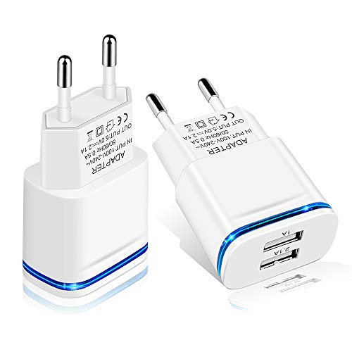 LUOATIP Cargador USB, 2 Paquetes USB Corriente Enchufe Charge de Pared 2.1A/5V Fuentes Dobles para iPhone XS Max XR X 8/7/6S Plus, Samsung Galaxy/Note S8+/7 LG 6/5, iPad 4/3/2 Air Mini Pod, Xiaomi