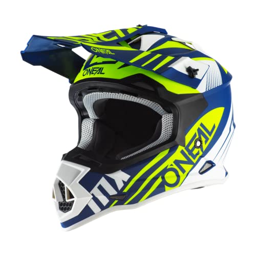 O'NEAL | Casco de Motocross | MX Enduro | Norma de Seguridad ECE 22.05, Ventilaciones para una óptima ventilación y refrigeración | Casco 2SRS Spyde 2.0 | Adulto | Azul Blanco Amarillo | Talla M