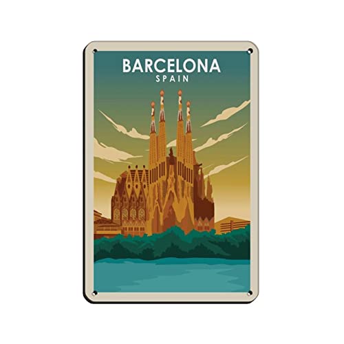 AZOLID Letreros divertidos de lata de Barcelona España de viaje Vintage Retro Bar Club Cueva Casa Cocina Decoración de pared Rústico 30x43CM