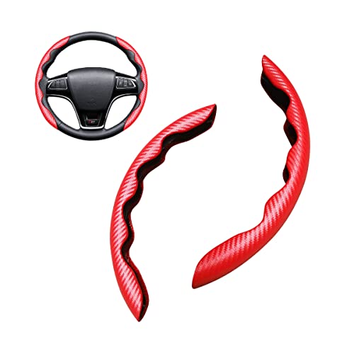 CGEAMDY Coche Segmentado Fibra Carbón Transpirable Antideslizante Protección, Cubre Volante Segmentado, Cubierta Volante del Coche, Funda Volante Universales Coche Fibra de Carbono (Rojo)