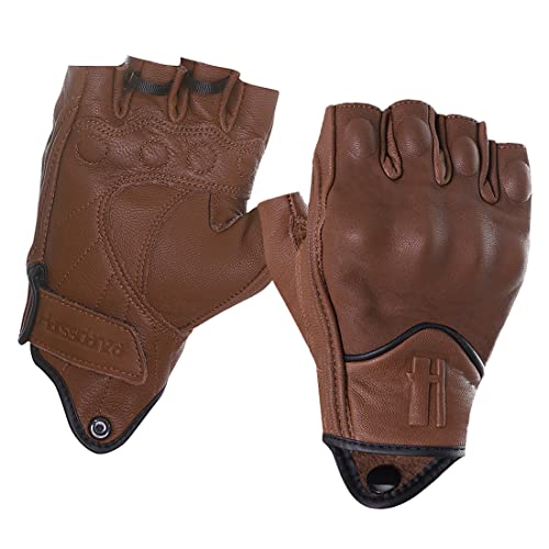 Harssidanzar Guantes de moto sin dedos para mujer,protección de nudillos duros conducción motociclista carreras moto guante pantalla táctil KL022,Sillín,Talla S