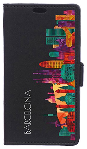 Funda Libro para Motorola Moto Z2 Play- Carcasa con función Soporte, Ranuras para tarjetes y Billetes, Diseño Horizonte Barcelona