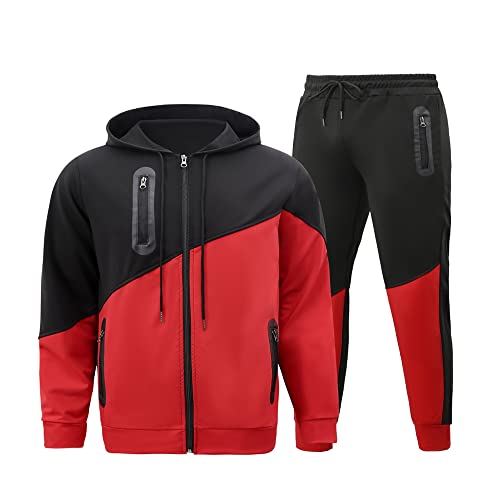 Conjunto 2 Uds Hombre Ajuste Regular Empalmado Cuello Pie/Con Capucha Chaqueta Hombre Entrenamiento Correr Fitness Montañismo Conjunto Deportiva Hombre Moda Casual Set Hombre H-Black2 3XL