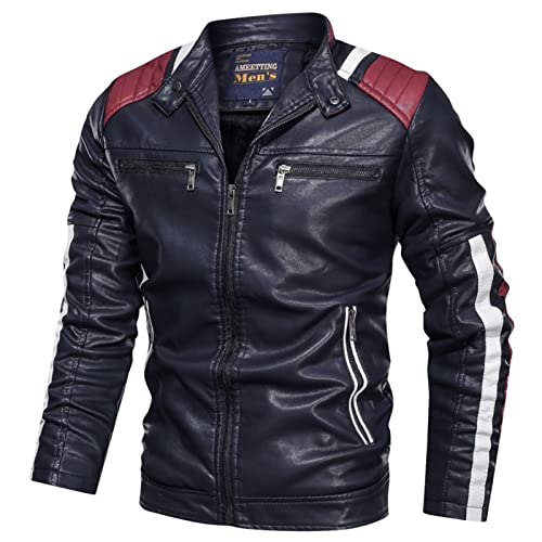 YLFC Chaquetas De Cuero para Hombres Abrigo De Béisbol Vintage Stand Collar Zip Motocicleta Biker Bomber Jacket Hombres Ciclismo Jersey Trajes Conjunto Motocicleta Armadura Chaqueta B,4XL