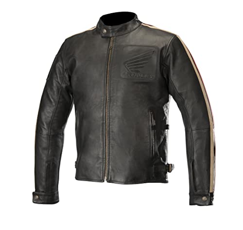 Alpinestars Honda Charlie - Chaqueta de piel para moto, color negro, beige y rojo, talla L