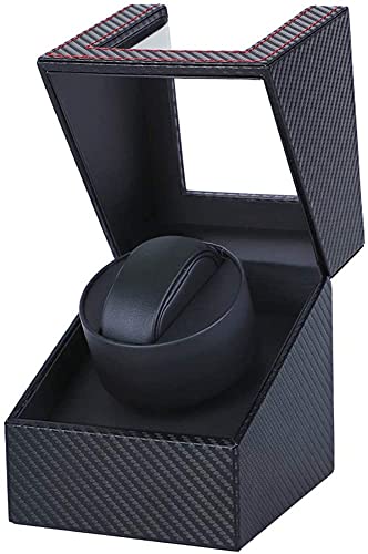 LINGFANSTORE Caja de enrollador de Reloj automático, Caja de Reloj de Cuero Single Watch enrollador PU con Motor silencioso, Alimentado por batería o Adaptador Watch Winder